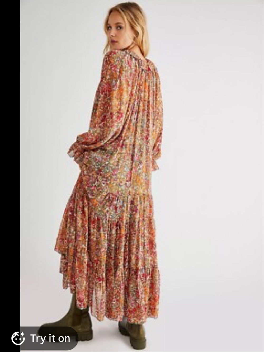 Free People Feeling Groovy Orange Floral Maxi Dress Small Oversized - Picture 2 of 4